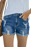 LC786063-5-S, LC786063-5-M, LC786063-5-L, LC786063-5-XL, LC786063-5-2XL, Cape blue Women's High Waisted Distressed Jeans Ripped Rolled Hem Denim Shorts
