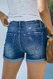 LC786063-5-S, LC786063-5-M, LC786063-5-L, LC786063-5-XL, LC786063-5-2XL, Cape blue Women's High Waisted Distressed Jeans Ripped Rolled Hem Denim Shorts