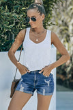 LC786063-5-S, LC786063-5-M, LC786063-5-L, LC786063-5-XL, LC786063-5-2XL, Cape blue Women's High Waisted Distressed Jeans Ripped Rolled Hem Denim Shorts