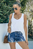 LC786063-5-S, LC786063-5-M, LC786063-5-L, LC786063-5-XL, LC786063-5-2XL, Cape blue Women's High Waisted Distressed Jeans Ripped Rolled Hem Denim Shorts