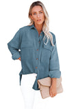 LC8511383-5-S, LC8511383-5-M, LC8511383-5-L, LC8511383-5-XL, LC8511383-5-2XL, Blue Womens Boyfriend Shirt Ribbed Shacket Loose Fit Long Sleeve Tops