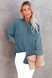 LC8511383-5-S, LC8511383-5-M, LC8511383-5-L, LC8511383-5-XL, LC8511383-5-2XL, Blue Womens Boyfriend Shirt Ribbed Shacket Loose Fit Long Sleeve Tops