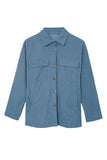 LC8511383-5-S, LC8511383-5-M, LC8511383-5-L, LC8511383-5-XL, LC8511383-5-2XL, Blue Womens Boyfriend Shirt Ribbed Shacket Loose Fit Long Sleeve Tops