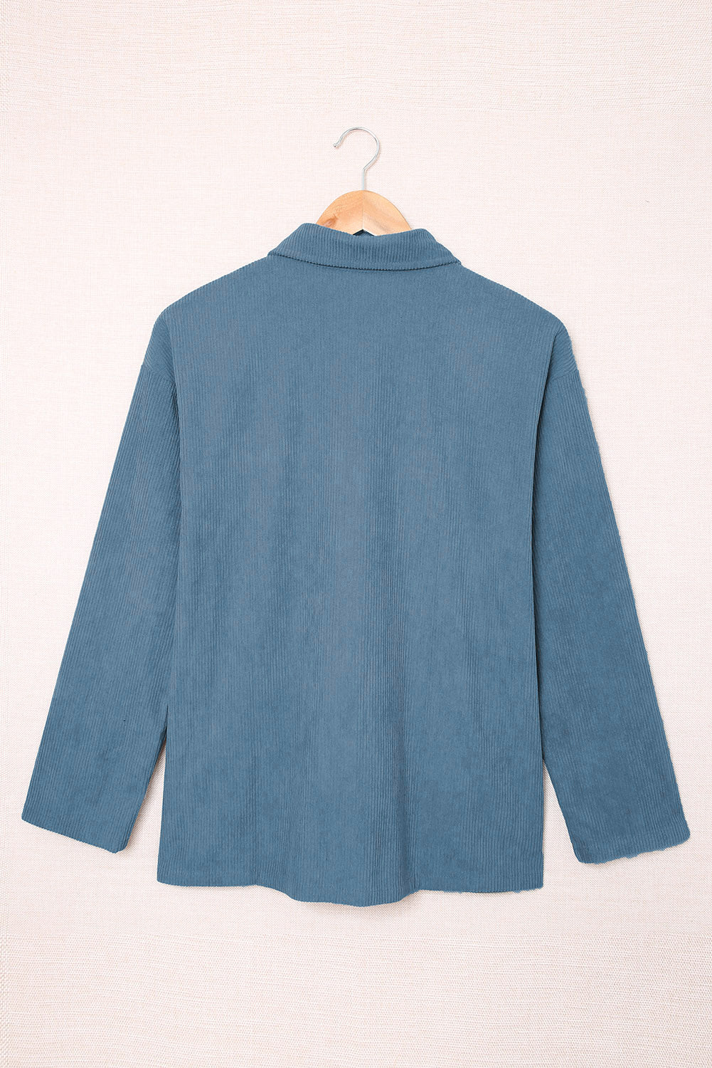 LC8511383-5-S, LC8511383-5-M, LC8511383-5-L, LC8511383-5-XL, LC8511383-5-2XL, Blue Womens Boyfriend Shirt Ribbed Shacket Loose Fit Long Sleeve Tops