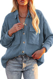 LC8511383-5-S, LC8511383-5-M, LC8511383-5-L, LC8511383-5-XL, LC8511383-5-2XL, Blue Womens Boyfriend Shirt Ribbed Shacket Loose Fit Long Sleeve Tops