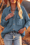 LC8511383-5-S, LC8511383-5-M, LC8511383-5-L, LC8511383-5-XL, LC8511383-5-2XL, Blue Womens Boyfriend Shirt Ribbed Shacket Loose Fit Long Sleeve Tops