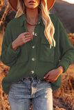 LC8511383-9-S, LC8511383-9-M, LC8511383-9-L, LC8511383-9-XL, LC8511383-9-2XL, Green Womens Boyfriend Shirt Ribbed Shacket Loose Fit Long Sleeve Tops