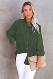 LC8511383-9-S, LC8511383-9-M, LC8511383-9-L, LC8511383-9-XL, LC8511383-9-2XL, Green Womens Boyfriend Shirt Ribbed Shacket Loose Fit Long Sleeve Tops