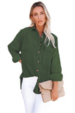 LC8511383-9-S, LC8511383-9-M, LC8511383-9-L, LC8511383-9-XL, LC8511383-9-2XL, Green Womens Boyfriend Shirt Ribbed Shacket Loose Fit Long Sleeve Tops