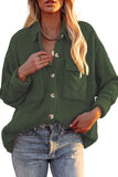 LC8511383-9-S, LC8511383-9-M, LC8511383-9-L, LC8511383-9-XL, LC8511383-9-2XL, Green Womens Boyfriend Shirt Ribbed Shacket Loose Fit Long Sleeve Tops
