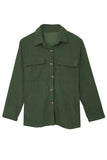 LC8511383-9-S, LC8511383-9-M, LC8511383-9-L, LC8511383-9-XL, LC8511383-9-2XL, Green Womens Boyfriend Shirt Ribbed Shacket Loose Fit Long Sleeve Tops