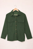 LC8511383-9-S, LC8511383-9-M, LC8511383-9-L, LC8511383-9-XL, LC8511383-9-2XL, Green Womens Boyfriend Shirt Ribbed Shacket Loose Fit Long Sleeve Tops