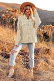 LC8511383-15-S, LC8511383-15-M, LC8511383-15-L, LC8511383-15-XL, LC8511383-15-2XL, Beige Womens Boyfriend Shirt Ribbed Shacket Loose Fit Long Sleeve Tops