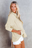 LC8511383-15-S, LC8511383-15-M, LC8511383-15-L, LC8511383-15-XL, LC8511383-15-2XL, Beige Womens Boyfriend Shirt Ribbed Shacket Loose Fit Long Sleeve Tops