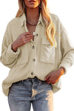 LC8511383-15-S, LC8511383-15-M, LC8511383-15-L, LC8511383-15-XL, LC8511383-15-2XL, Beige Womens Boyfriend Shirt Ribbed Shacket Loose Fit Long Sleeve Tops