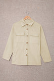 LC8511383-15-S, LC8511383-15-M, LC8511383-15-L, LC8511383-15-XL, LC8511383-15-2XL, Beige Womens Boyfriend Shirt Ribbed Shacket Loose Fit Long Sleeve Tops