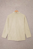 LC8511383-15-S, LC8511383-15-M, LC8511383-15-L, LC8511383-15-XL, LC8511383-15-2XL, Beige Womens Boyfriend Shirt Ribbed Shacket Loose Fit Long Sleeve Tops