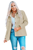 LC8511383-15-S, LC8511383-15-M, LC8511383-15-L, LC8511383-15-XL, LC8511383-15-2XL, Beige Womens Boyfriend Shirt Ribbed Shacket Loose Fit Long Sleeve Tops