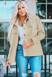 LC8511383-15-S, LC8511383-15-M, LC8511383-15-L, LC8511383-15-XL, LC8511383-15-2XL, Beige Womens Boyfriend Shirt Ribbed Shacket Loose Fit Long Sleeve Tops