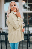 LC8511383-15-S, LC8511383-15-M, LC8511383-15-L, LC8511383-15-XL, LC8511383-15-2XL, Beige Womens Boyfriend Shirt Ribbed Shacket Loose Fit Long Sleeve Tops