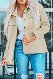 LC8511383-15-S, LC8511383-15-M, LC8511383-15-L, LC8511383-15-XL, LC8511383-15-2XL, Beige Womens Boyfriend Shirt Ribbed Shacket Loose Fit Long Sleeve Tops