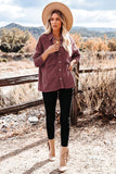 LC8511383-17-S, LC8511383-17-M, LC8511383-17-L, LC8511383-17-XL, LC8511383-17-2XL, Brown Womens Boyfriend Shirt Ribbed Shacket Loose Fit Long Sleeve Tops