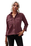 LC8511383-17-S, LC8511383-17-M, LC8511383-17-L, LC8511383-17-XL, LC8511383-17-2XL, Brown Womens Boyfriend Shirt Ribbed Shacket Loose Fit Long Sleeve Tops