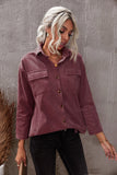 LC8511383-17-S, LC8511383-17-M, LC8511383-17-L, LC8511383-17-XL, LC8511383-17-2XL, Brown Womens Boyfriend Shirt Ribbed Shacket Loose Fit Long Sleeve Tops