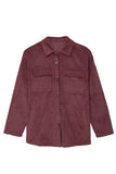 LC8511383-17-S, LC8511383-17-M, LC8511383-17-L, LC8511383-17-XL, LC8511383-17-2XL, Brown Womens Boyfriend Shirt Ribbed Shacket Loose Fit Long Sleeve Tops
