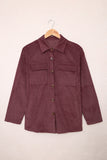 LC8511383-17-S, LC8511383-17-M, LC8511383-17-L, LC8511383-17-XL, LC8511383-17-2XL, Brown Womens Boyfriend Shirt Ribbed Shacket Loose Fit Long Sleeve Tops