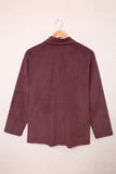 LC8511383-17-S, LC8511383-17-M, LC8511383-17-L, LC8511383-17-XL, LC8511383-17-2XL, Brown Womens Boyfriend Shirt Ribbed Shacket Loose Fit Long Sleeve Tops