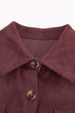 LC8511383-17-S, LC8511383-17-M, LC8511383-17-L, LC8511383-17-XL, LC8511383-17-2XL, Brown Womens Boyfriend Shirt Ribbed Shacket Loose Fit Long Sleeve Tops