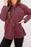 LC8511383-17-S, LC8511383-17-M, LC8511383-17-L, LC8511383-17-XL, LC8511383-17-2XL, Brown Womens Boyfriend Shirt Ribbed Shacket Loose Fit Long Sleeve Tops