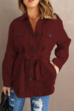 Red Women's Lapel Button Down Coat Winter Belted Coat with Pockets LC8511359-3
