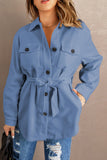 Blue Women's Lapel Button Down Coat Winter Belted Coat with Pockets LC8511359-205