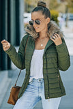 LC85117-9XXL, LC85117-9XL, LC85117-9L, LC85117-9M, LC85117-9S, Broute Green Winter Coats for Women Camel Faux Fur Collar Trim Black Quilted Jacket Outerwear