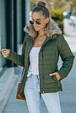 LC85117-9XXL, LC85117-9XL, LC85117-9L, LC85117-9M, LC85117-9S, Broute Green Winter Coats for Women Camel Faux Fur Collar Trim Black Quilted Jacket Outerwear