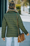 LC85117-9XXL, LC85117-9XL, LC85117-9L, LC85117-9M, LC85117-9S, Broute Green Winter Coats for Women Camel Faux Fur Collar Trim Black Quilted Jacket Outerwear