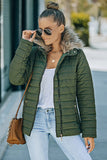 LC85117-9XXL, LC85117-9XL, LC85117-9L, LC85117-9M, LC85117-9S, Broute Green Winter Coats for Women Camel Faux Fur Collar Trim Black Quilted Jacket Outerwear