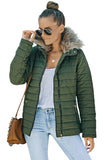 LC85117-9XXL, LC85117-9XL, LC85117-9L, LC85117-9M, LC85117-9S, Broute Green Winter Coats for Women Camel Faux Fur Collar Trim Black Quilted Jacket Outerwear
