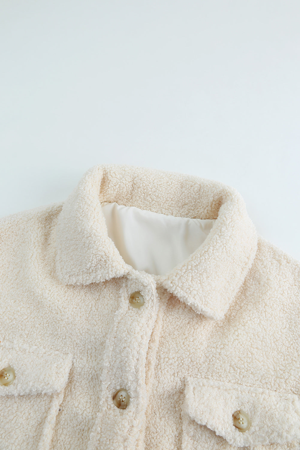 White Women's Flap Pockets Long Sleeve Warm Teddy Coat LC854089-1