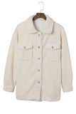 White Women's Flap Pockets Long Sleeve Warm Teddy Coat LC854089-1