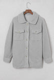 Gray Women's Flap Pockets Long Sleeve Warm Teddy Coat LC854089-11