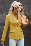 LC852062-7-S, LC852062-7-M, LC852062-7-L, LC852062-7-XL, LC852062-7-2XL, Yellow Double Breasted Casual Blazer Draped Open Front Cardigans Jacket Work Suit