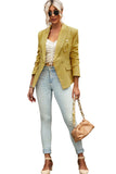 LC852062-7-S, LC852062-7-M, LC852062-7-L, LC852062-7-XL, LC852062-7-2XL, Yellow Double Breasted Casual Blazer Draped Open Front Cardigans Jacket Work Suit