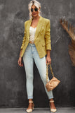 LC852062-7-S, LC852062-7-M, LC852062-7-L, LC852062-7-XL, LC852062-7-2XL, Yellow Double Breasted Casual Blazer Draped Open Front Cardigans Jacket Work Suit