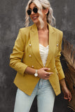 LC852062-7-S, LC852062-7-M, LC852062-7-L, LC852062-7-XL, LC852062-7-2XL, Yellow Double Breasted Casual Blazer Draped Open Front Cardigans Jacket Work Suit