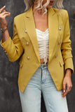 LC852062-7-S, LC852062-7-M, LC852062-7-L, LC852062-7-XL, LC852062-7-2XL, Yellow Double Breasted Casual Blazer Draped Open Front Cardigans Jacket Work Suit