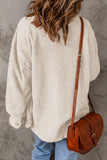 White Women's Flap Pockets Long Sleeve Warm Teddy Coat LC854089-1