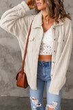 White Women's Flap Pockets Long Sleeve Warm Teddy Coat LC854089-1
